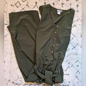 Duluth Trading Co Forest Green Button-Front Jumpsuit
